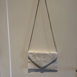 White Beaded Envelope Crossbody Bag